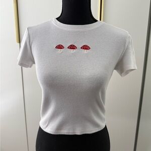 White T-Shirt with Red Mushroom-Homegirl Society